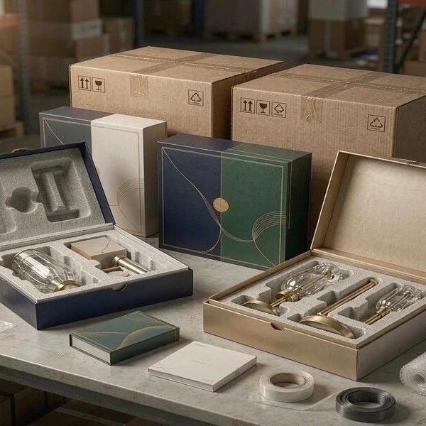 Lighting packaging and product samples shown on the original website